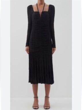 Ganni Stretch-Lace Ruched Fit-And-Flare Midi Dress